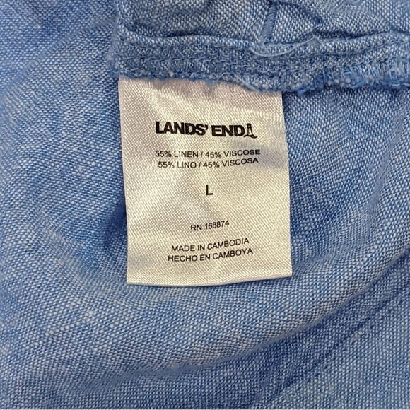 Lands' End Linen blend Tunic Light Blue Breathable Travel Vacation Size L Large - Picture 7 of 7